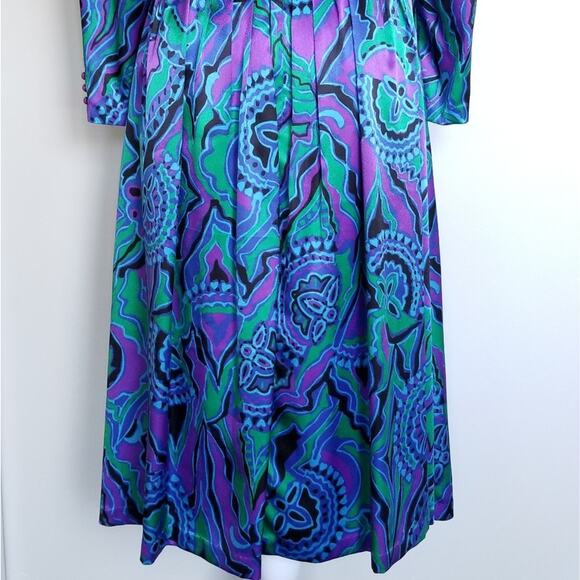 Vintage Psychedelic 70s Silky Dress Paisley Print Size Small Medium - Picture 6 of 7